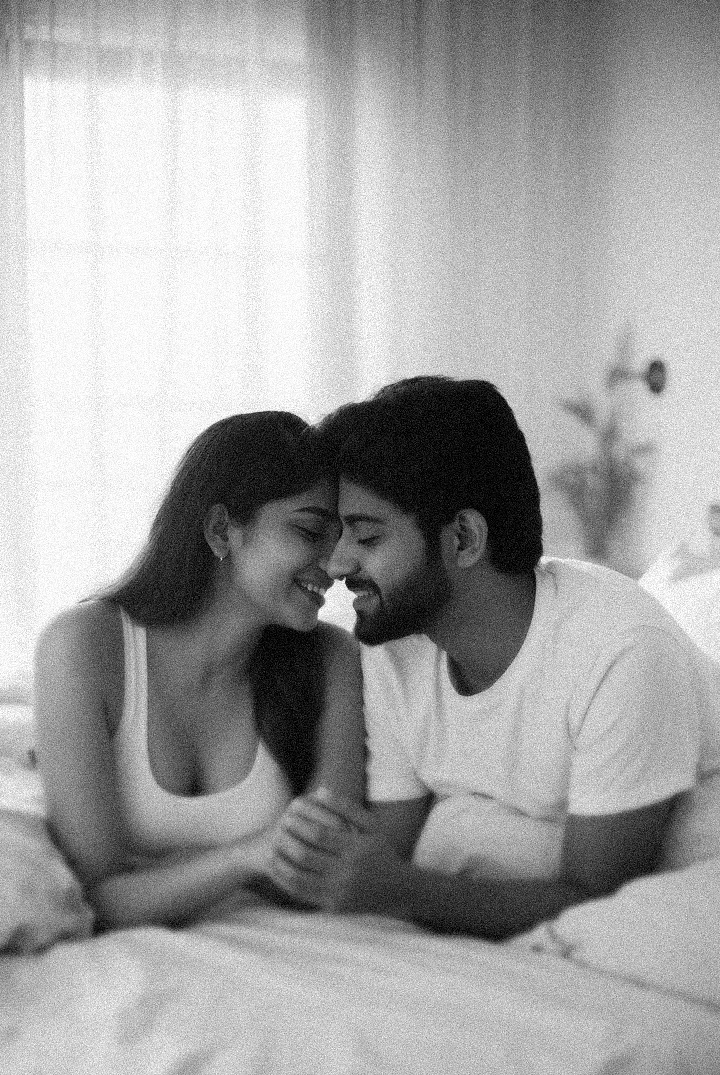 Intimate moment between bride and groom
